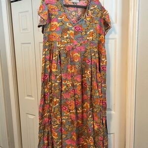 Pink and Orange Floral Maxi Dress